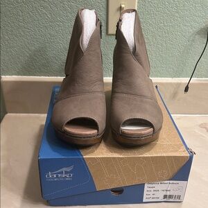 Dansko Taupe Peep-Toe Ankle Booties
